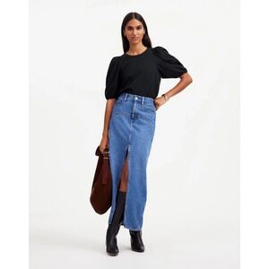 Madewell‎ Puff Sleeve Top Blouse Black Short Sleeve Crew Neck Womens Size XS
